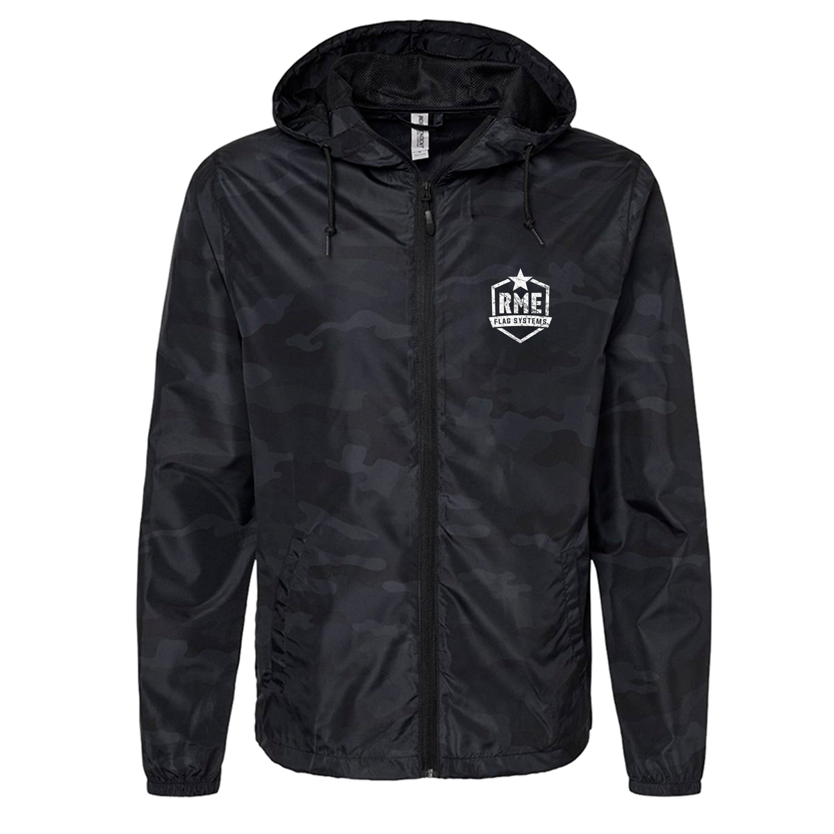 RME Water-Resistant Windbreak in Black Camo, front view